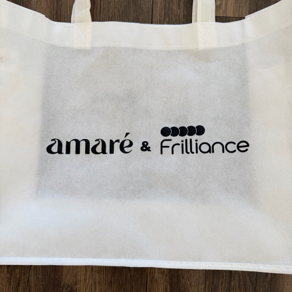 Amar & Frilliance White Logo Tote Shopping Bag Gift Reusable Fabric Bag — image 2 of 6